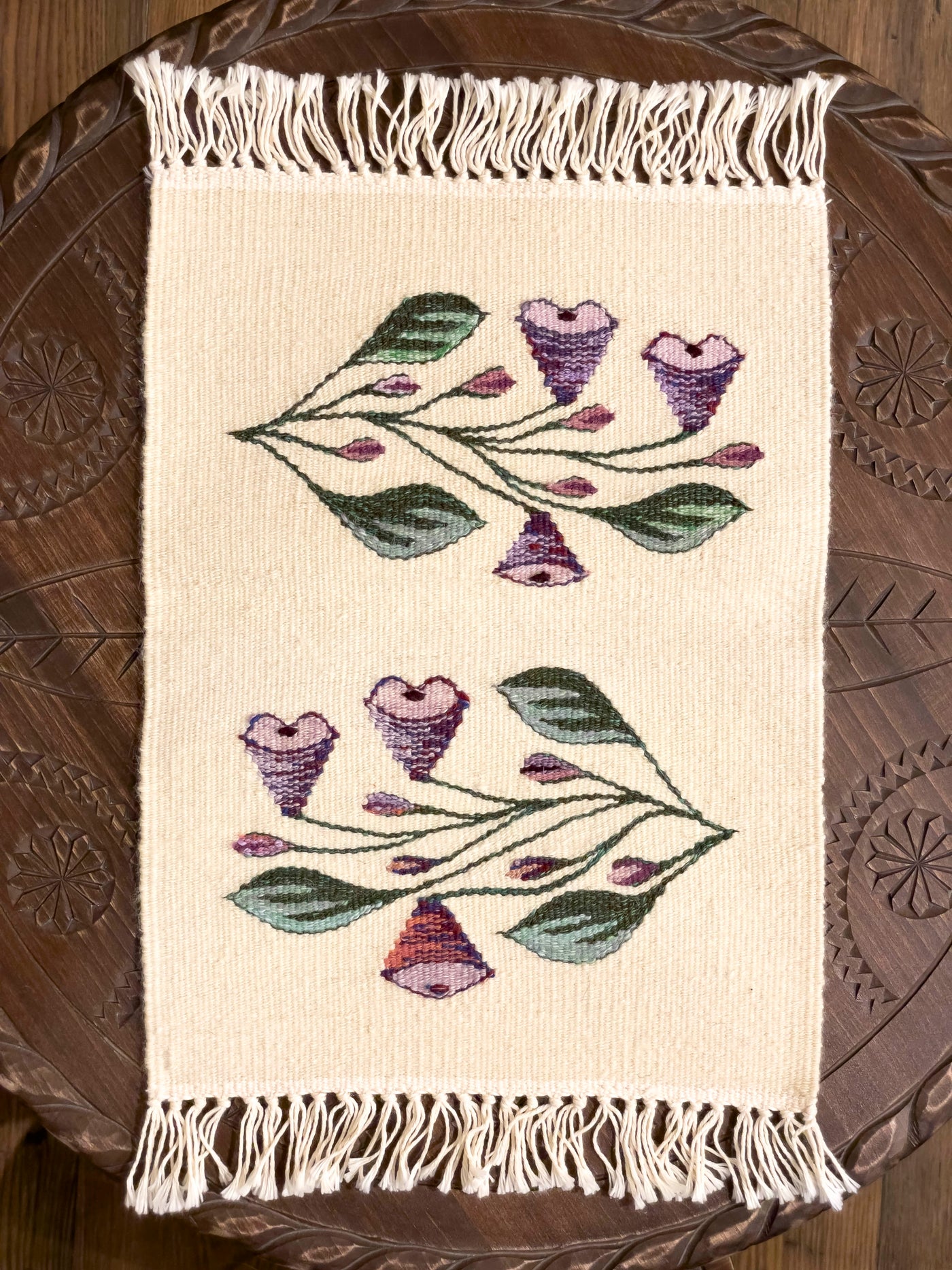 Carpetă Tradițională din Tismana Țesută Manual - Motiv Clopoței Violet