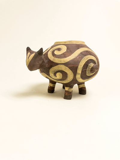 Decorative Ceramic Bowl in the Shape of a Cow - Brown with Spiral Pattern