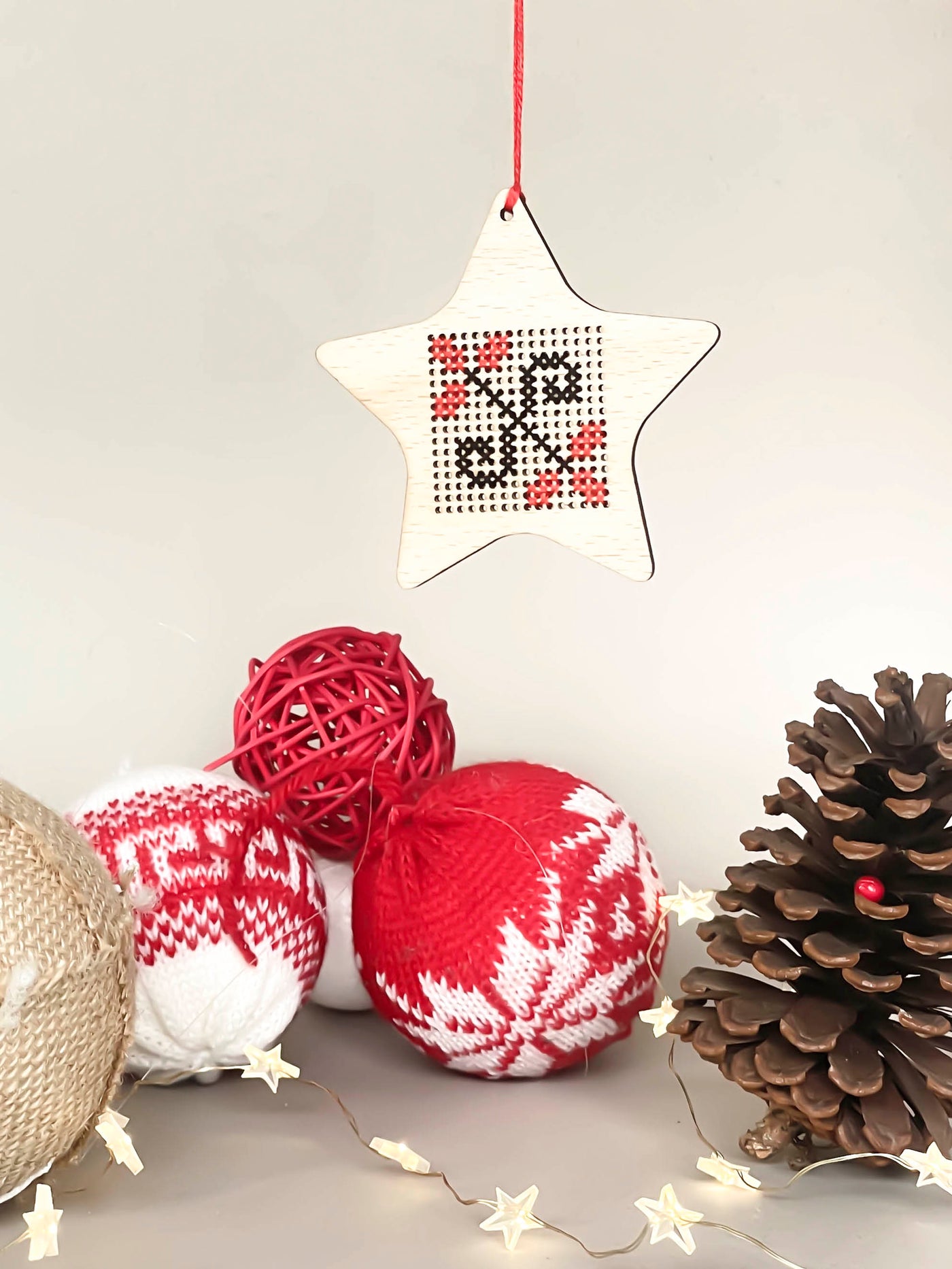 Hand Stitched Star Ornament - Aries Horns Motif