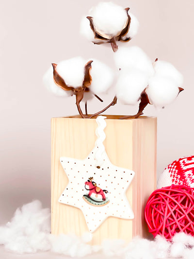Porcelain Christmas Tree Decoration - Rocking Horse Motif