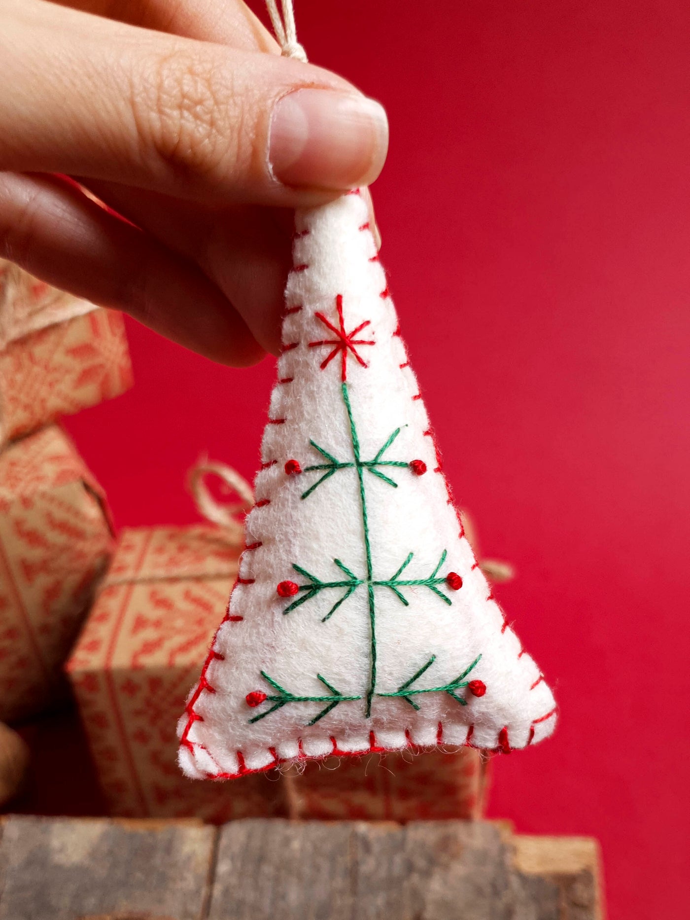 Handmade Felt Ornament - White Christmas Tree